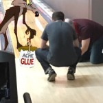 A 12-board-wide patch of sticky goo made for difficult bowling on lane 48.